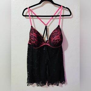 Secret Treasures Size 2X Black & Red Lace Chemise Babydoll